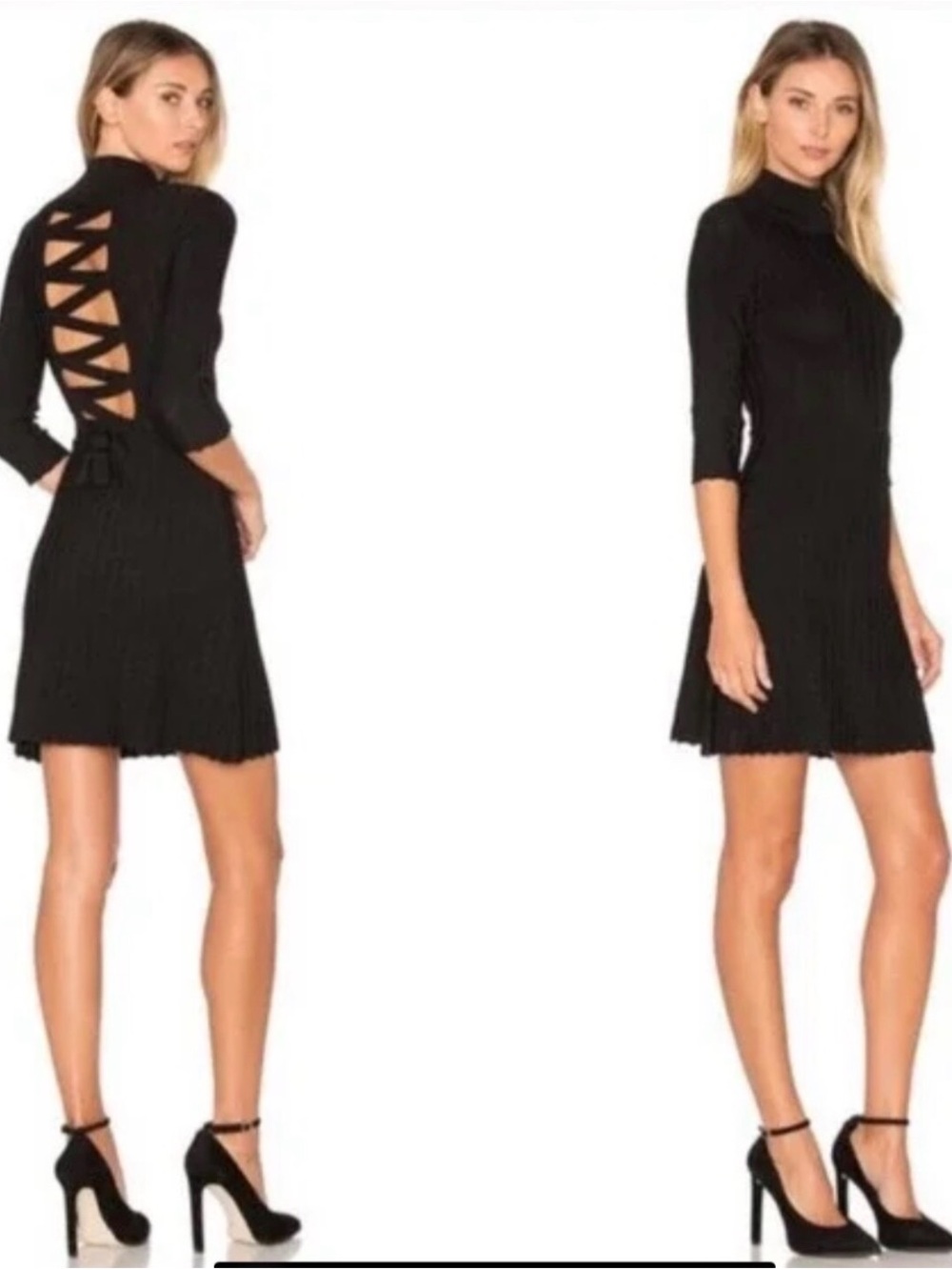 For Love & Lemons x KNITZ Black Lattice Sweater Dress Size S